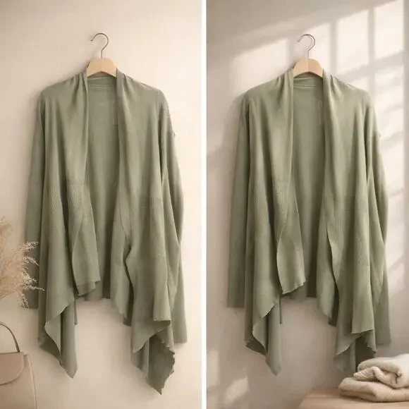 Rick Owens Wool Ribbed Wrap Cardigan Green size M - Picture 3 of 7